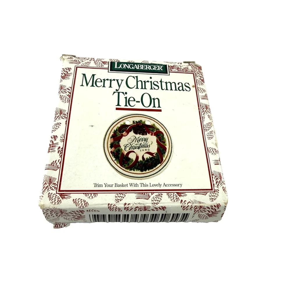 Longaberger Merry Christmas Ceramic Round Pottery Tie-On Vintage #31704